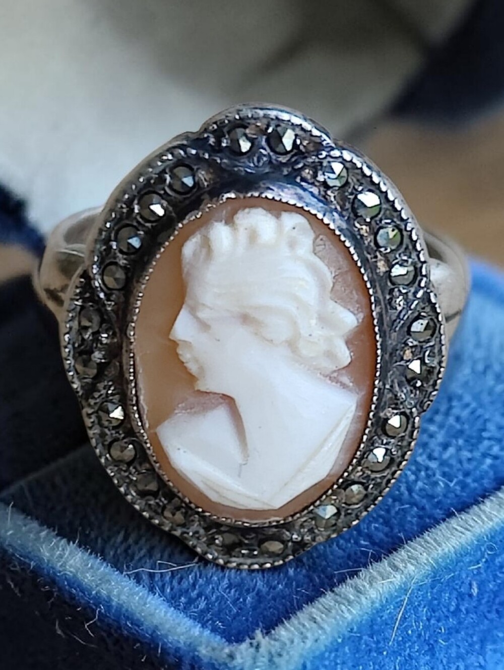 Antique Sterling Silver Shell Cameo Ring